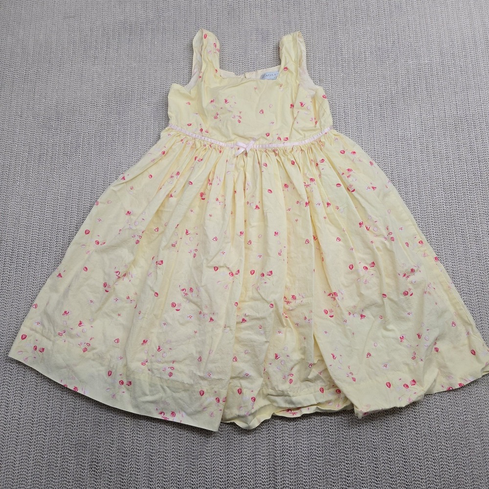 Eagle's Eye Dress Girls Size 6 Yellow Pink Floral Sleeveless Spring Summer Bow